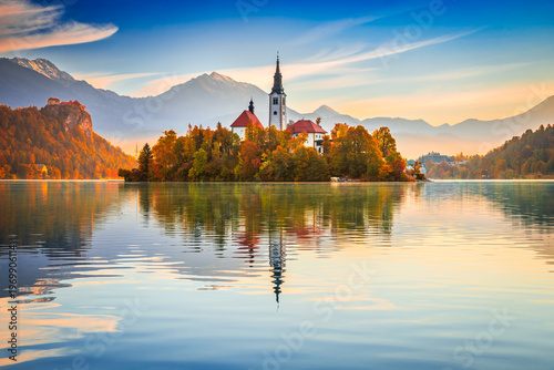 Photos Bled, Slovenia. Autumn golden colors surrounding iconic Lake Bled