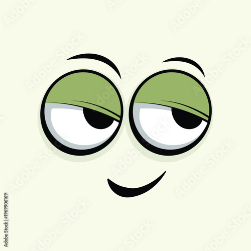 Funny cartoon eyes face expression sleepy smirk emoji character minimal vector illustration
