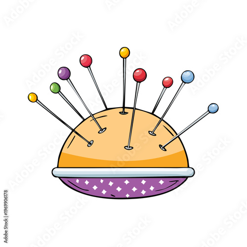 Brightly colored sewing pins in a whimsical pincushion ready for crafting and tailoring projects