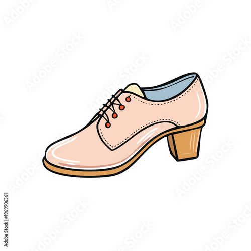 Elegant Peach Oxford Shoe with Red Laces and Wooden Heel