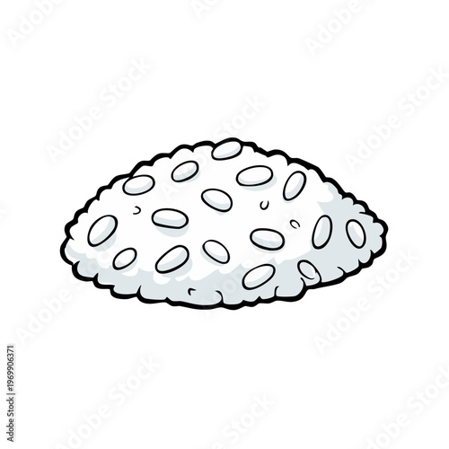 Hand drawn illustration of a pile of cooked white rice grains in a simple cartoon style