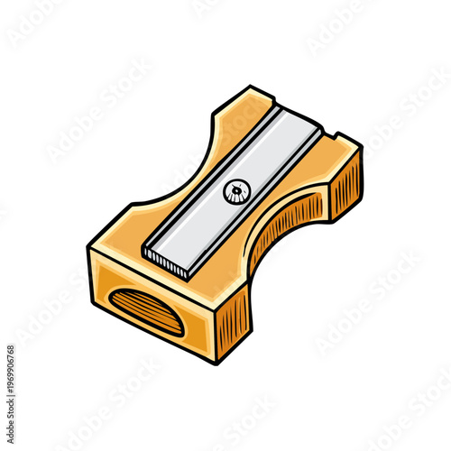 Simple Cartoon Drawing of a Wooden Pencil Sharpener with Metal Blade