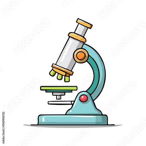 Cartoon scientific microscope illustration for research and discovery exploration