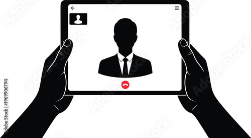 video call tablet communication online meeting digital connection remote work virtual conference user interface illustration vector design concept