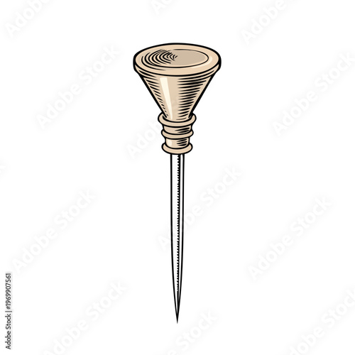 Vintage illustration of a sewing thimble and needle, drawing, sewing tool