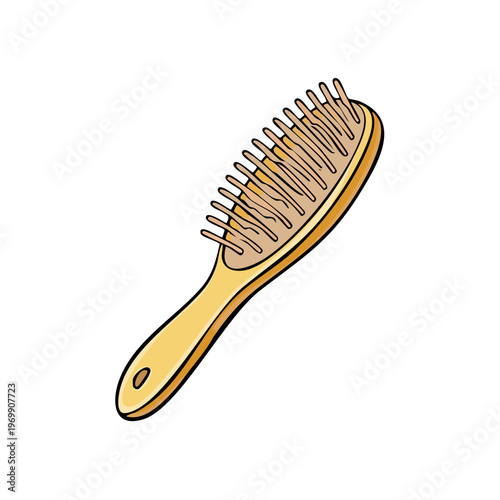 Wooden hairbrush with natural bristles and handle