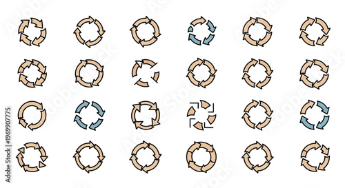 Circular Refresh Recycle Arrows Loop Icons Set