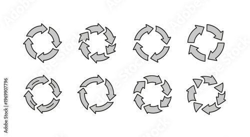 Collection of Circular Arrow Cycle Diagrams for Process and Workflow Illustration