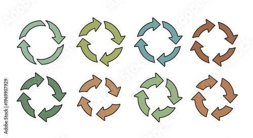 Colorful Circular Arrow Cycle Icons Set for Continuous Process and Refresh Concepts