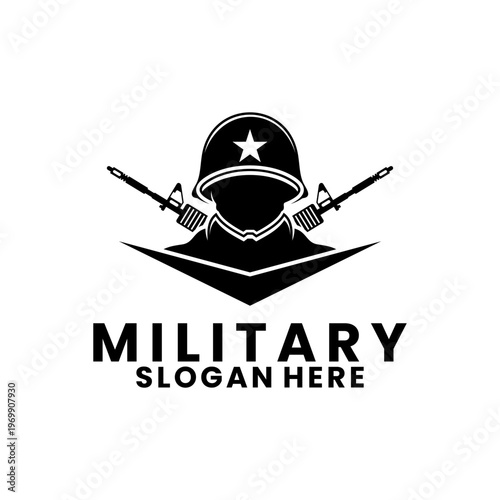 Military Soldier Helmet Rifles Emblem Logo Vector Silhouette