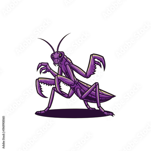 Purple Praying Mantis Insect Mascot Logo