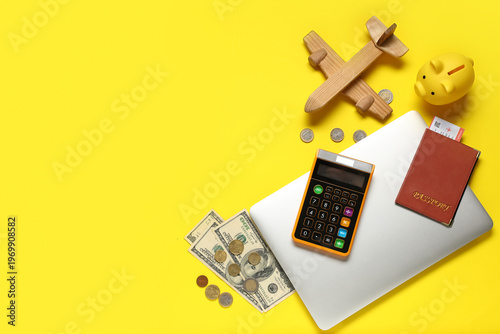 Laptop with calculator, mon...
