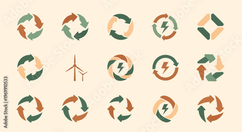 Eco-Friendly Icons Set: Recycling, Renewable Energy, and Sustainability Symbols