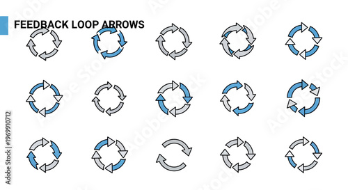 Feedback Loop Arrows Set: Circular Process Icons, Refresh Symbols, Cycle Graphic Elements
