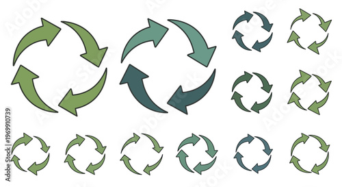 Green and Teal Circular Arrows for Recycle, Refresh, and Continuous Process Icons