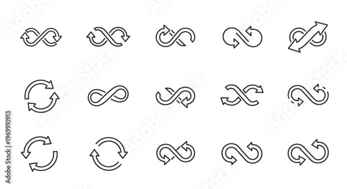 Infinity and Loop Arrows Icon Set, Continuous Cycle and Refresh Symbols Collection