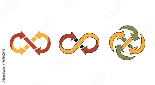 Infinity Arrows Loop Symbols Set for Continuous Process and Connection Concepts