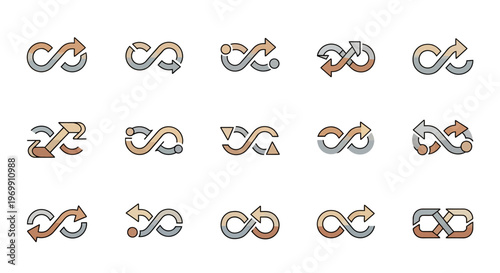 Infinity Loop Arrow Symbols Collection: Endless Cycle and Continuous Process Icons