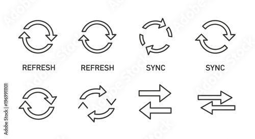 Line Art Refresh and Sync Icons Collection for Web and App Interface Design