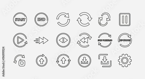 Modern Outline Media Player and UI Control Icons Set for Web and App Design