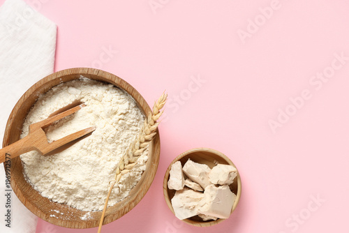 Bowls with fresh yeast and ...