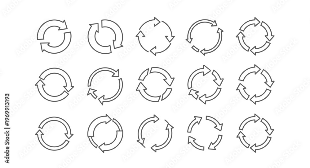 Fototapeta premium Grunge Circular Arrows Icon Set: Refresh, Recycle, and Process Symbols