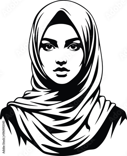 Black and white of a woman wearing a hijab headscarf portrait 3