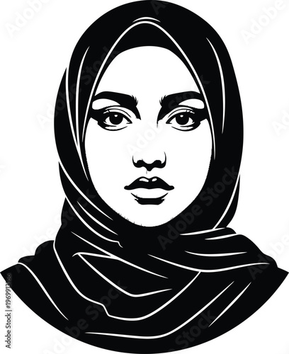 Black and white of a woman wearing a hijab headscarf portrait 5