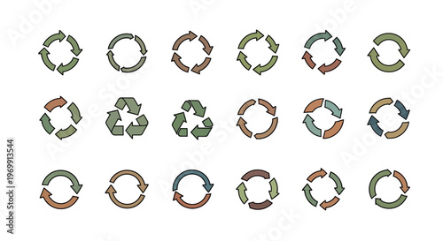 Recycling and Circular Arrow Icons Set for Environmental Sustainability