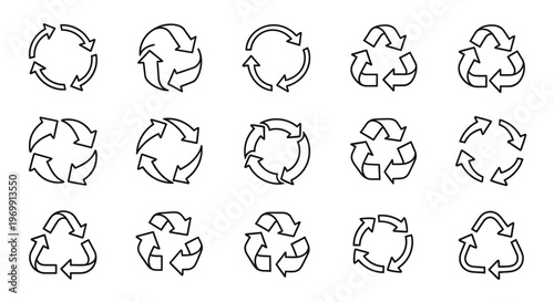 Recycle Symbols Set: Collection of Various Recycling Arrow Icons for Environmental Sustainability