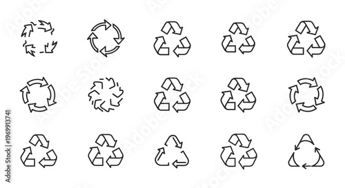 Recycling symbols set, eco-friendly arrow icons for sustainability and environmental protection