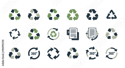 Recycling, Rotation, and Sustainability Icons Set - Eco-Friendly Symbols Collection