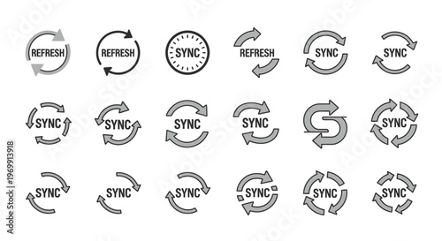 Refresh and Sync Icons Set: Circular Arrow Symbols for Data Update and Synchronization