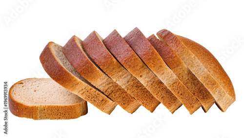 Vászonkép Rustic brown bread sliced into thick pieces, displaying a crumbly texture