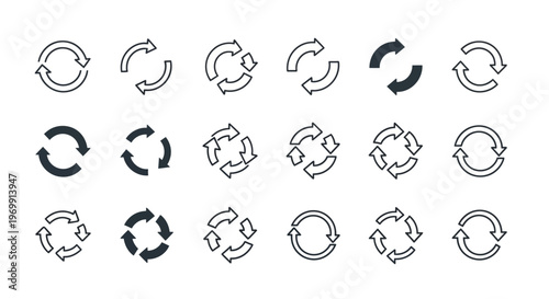 Refresh Reload Recycle Arrows Icons Set - Circular Loop Symbols for UI UX Design