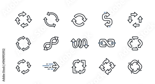 Refresh Reload Recycle Arrows Line Icons Set for Web and UI Design