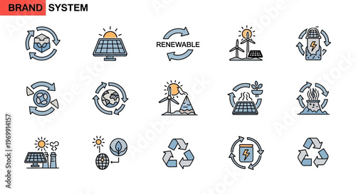 Renewable Energy and Sustainability Icons Set
