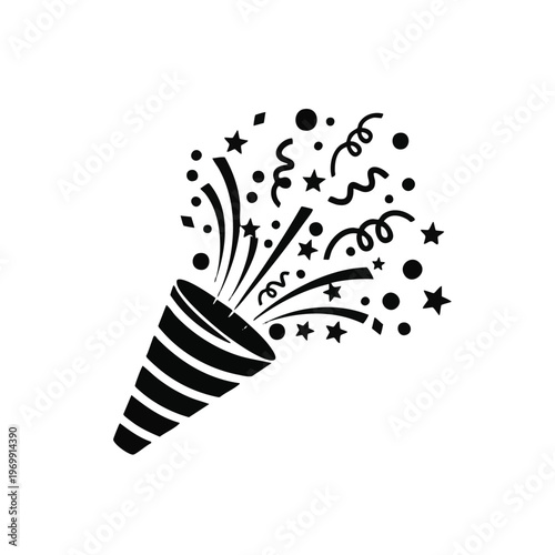 Party Horn, Celebration Icon, Black Vector, Confetti Explosion, Festive Symbol