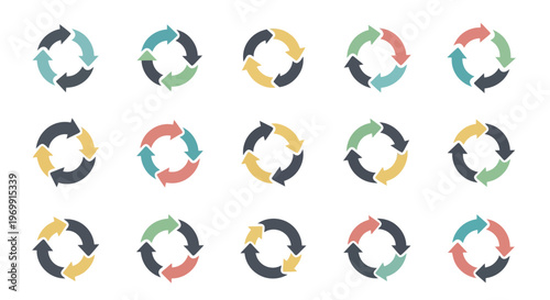 Set of colorful circular arrow icons for cycle, refresh, process, and workflow concepts