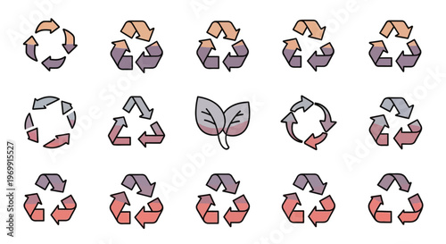 Sustainable Recycling Arrow Symbols and Eco-Friendly Leaf Icons Set