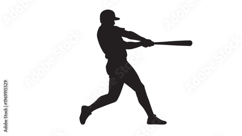 Silhouette of a Professional Baseball Player Swinging a Bat for a Power Hit