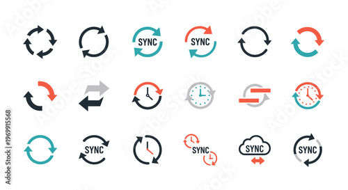 Synchronization, Refresh, and Update Vector Icons Set