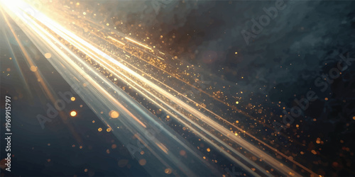 Glowing raindrops on the dark city street reflect a fantasy nebula sky where bright stars and a blue cosmos merge into an abstract night wallpaper of motion and light