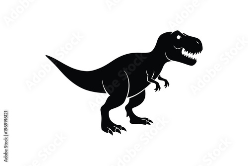 Silhouette Illustration Of A Fierce Tyrannosaurus Rex Dinosaur Roaring, Black And White Graphic Resource For Educational And Creative Projects