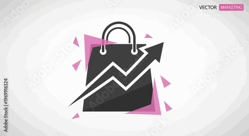 Shopping bag with growing arrow icon, representing sales growth and success
