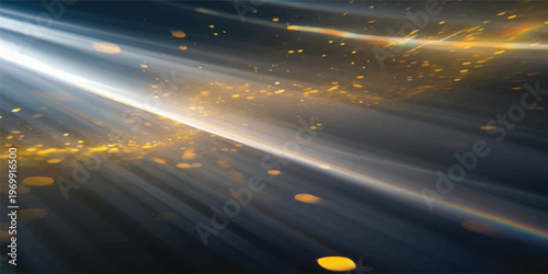 Abstract background of the sun and clouds over a city light horizon with a fast motion blur of a car driving on the highway road asphalt at night