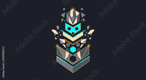 Abstract Geometric Totem, Tribal Mascot, Modern Digital Art