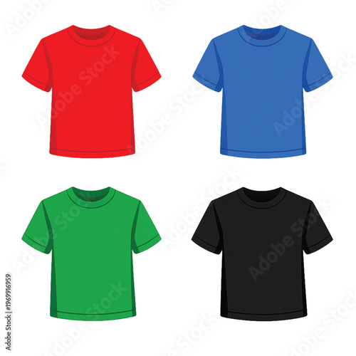 Colorful tshirts in red, blue, green, and black