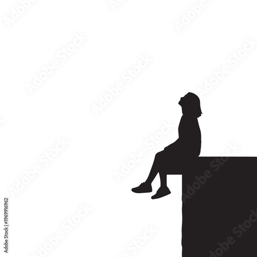 Silhouette of a person sitting on a ledge, black silhouette, minimalist design, vector illustration