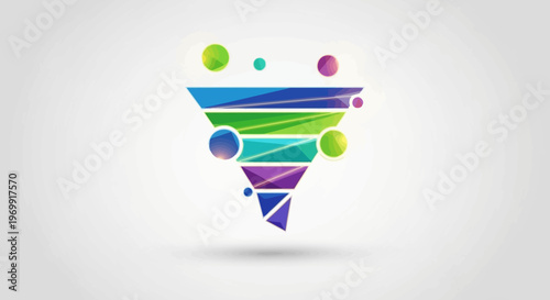Abstract Geometric Funnel with Colorful Bubbles - Data Filtering Concept